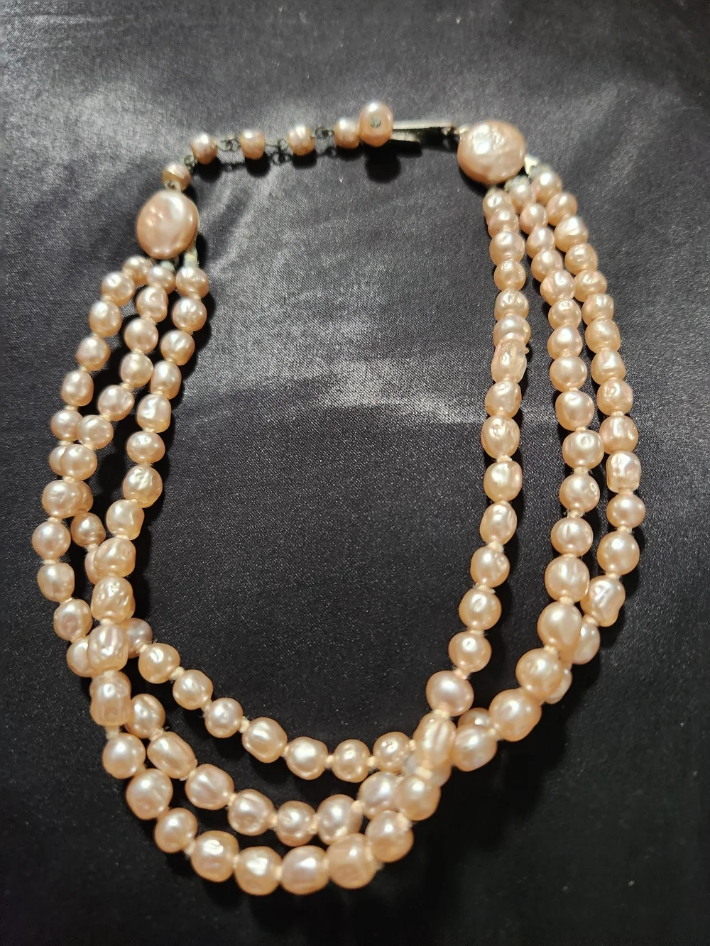 Vintage Japan Pink Glass Pearl Necklace - Multi-Strand Baroque Style - Picture 1 of 8
